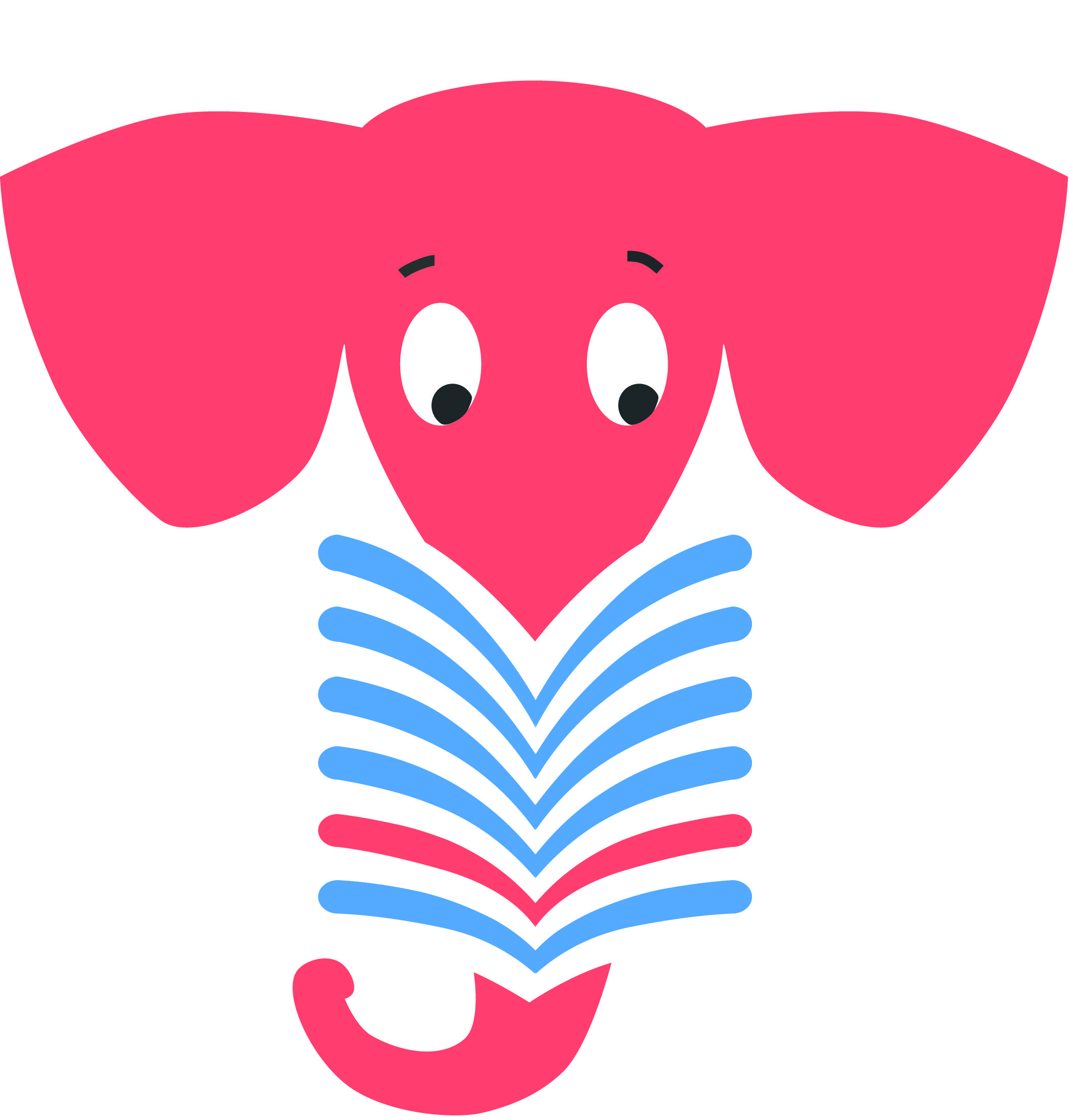 Bild des Lesefanten (roter Elefant mit blau-rotem, stilisiertem Buch über seinem Rüssel)