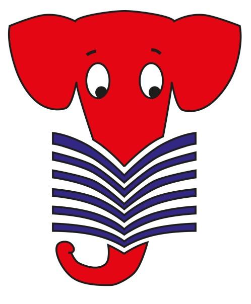 Logo des Lesefantenclubs zeigt einen lesenden roten Elefanten